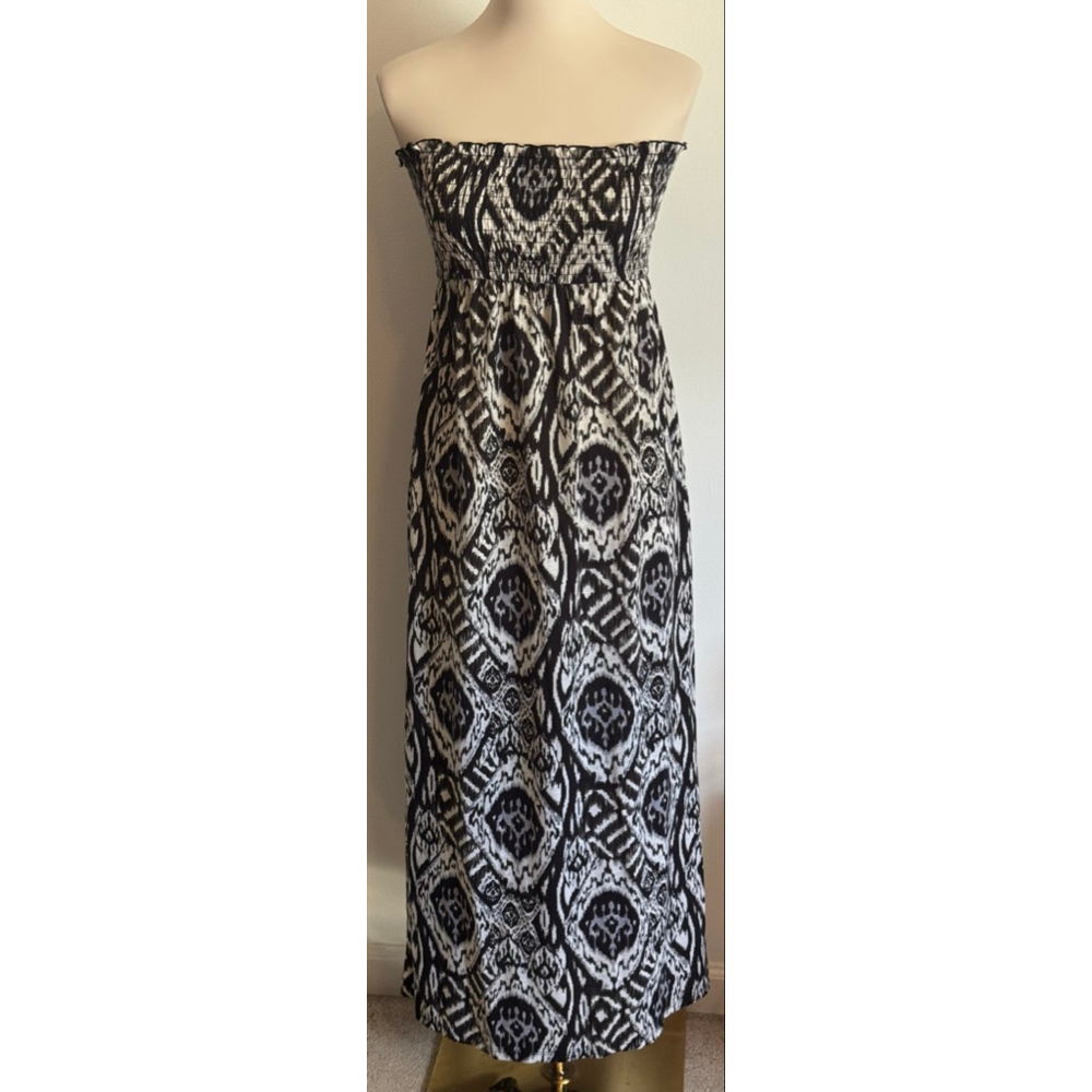 Women's Op Black White Patterned Strapless Maxi Dress S